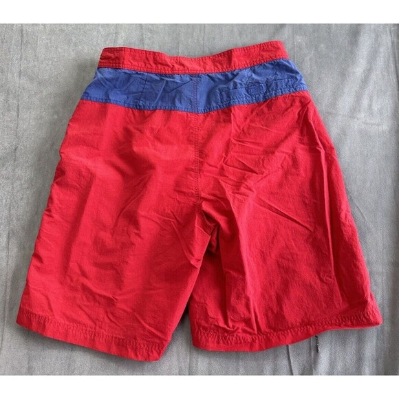90s TOMMY HILFIGER Mens Medium Mesh Lined Red Blue Swim Trunks Shorts Colorblock - Picture 2 of 14